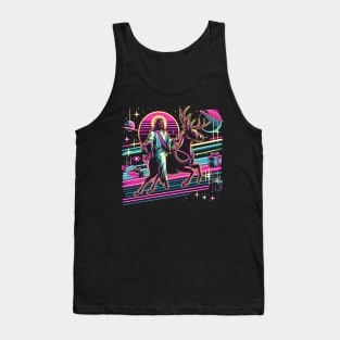 COOL JESUS RIDING RAINDEER UNIVERSE RETRO 80'S NEON VIBE Tank Top